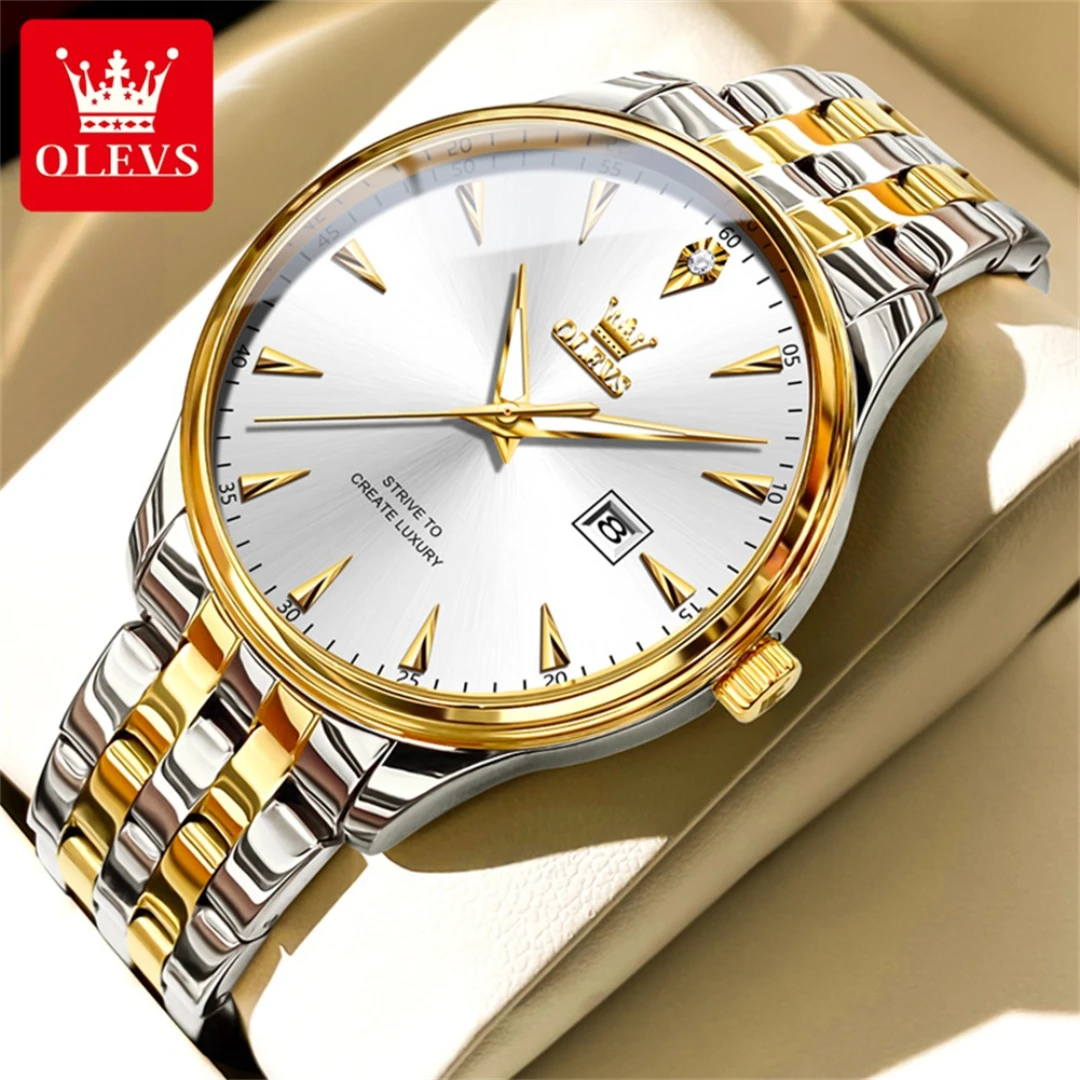 OLEVS Quartz Round-Dial Relógio De Pulso, Pulseira De Aço Inoxidável, Calendário Luminoso, Presente De Moda, 5598