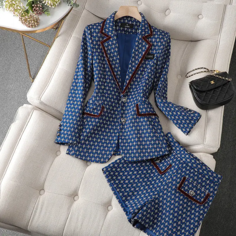 Women\'s Fashion Casual Blazer Set Korean Elegant Spring and Autumn Temperament Suit Coat Trousers Two-piece Ladies Pants Suits