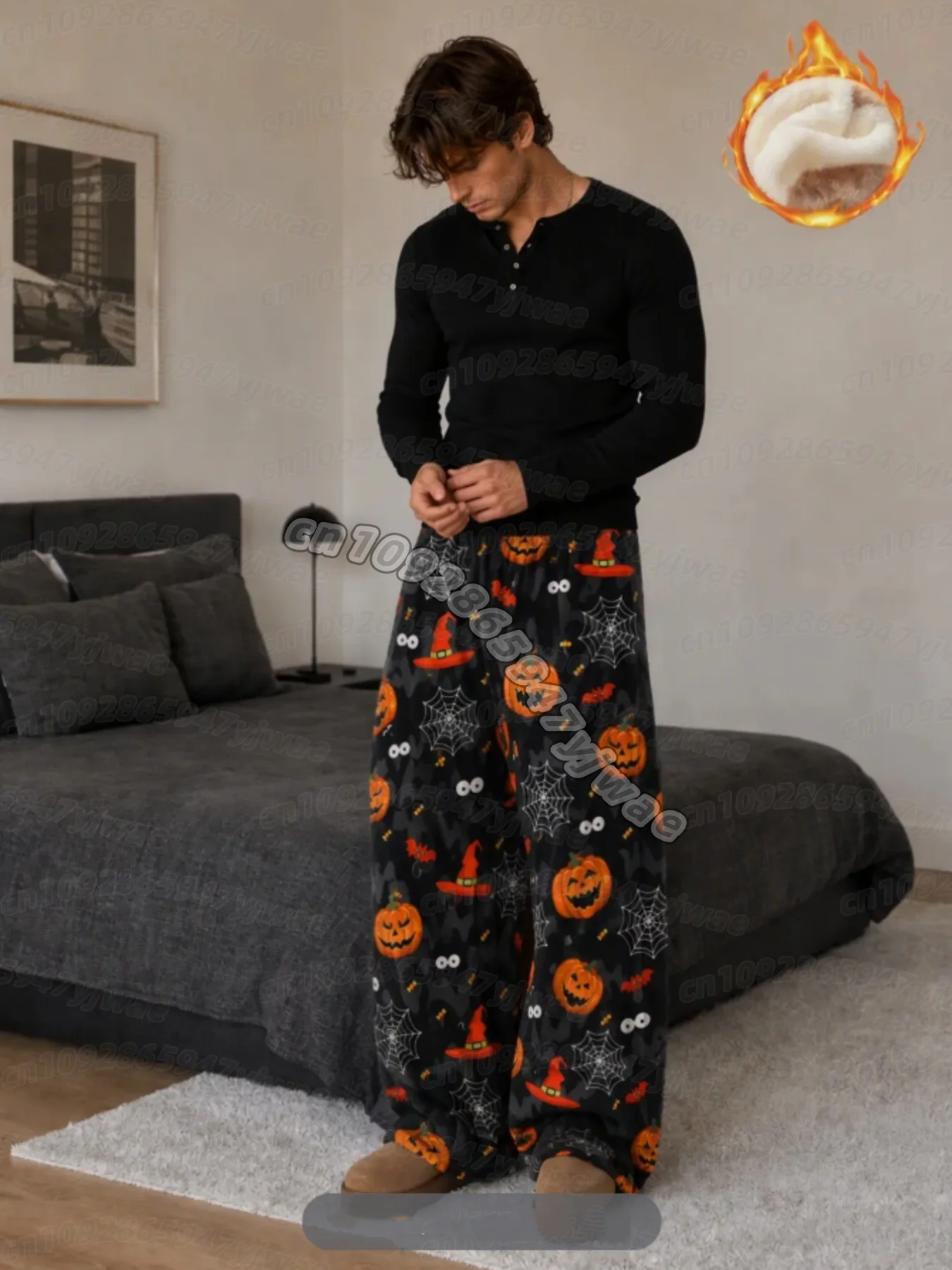 2026 Autumn MEN Halloween Spooky Ghost Pumpkin Pajama Halloween Fleece Pajama Pants, Cozy Plush Lounge Pants,  Pajamas Pants