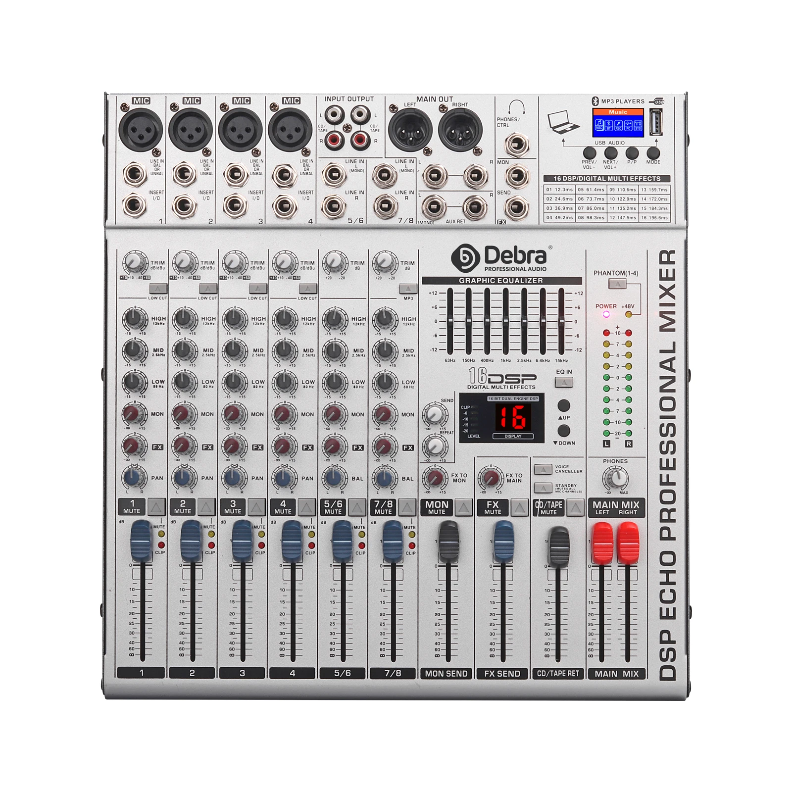 Professional 8-Channel DJ Digital Audio Mixer Console Public Address System MP3 Playback Electric Sound Mixer Public Address