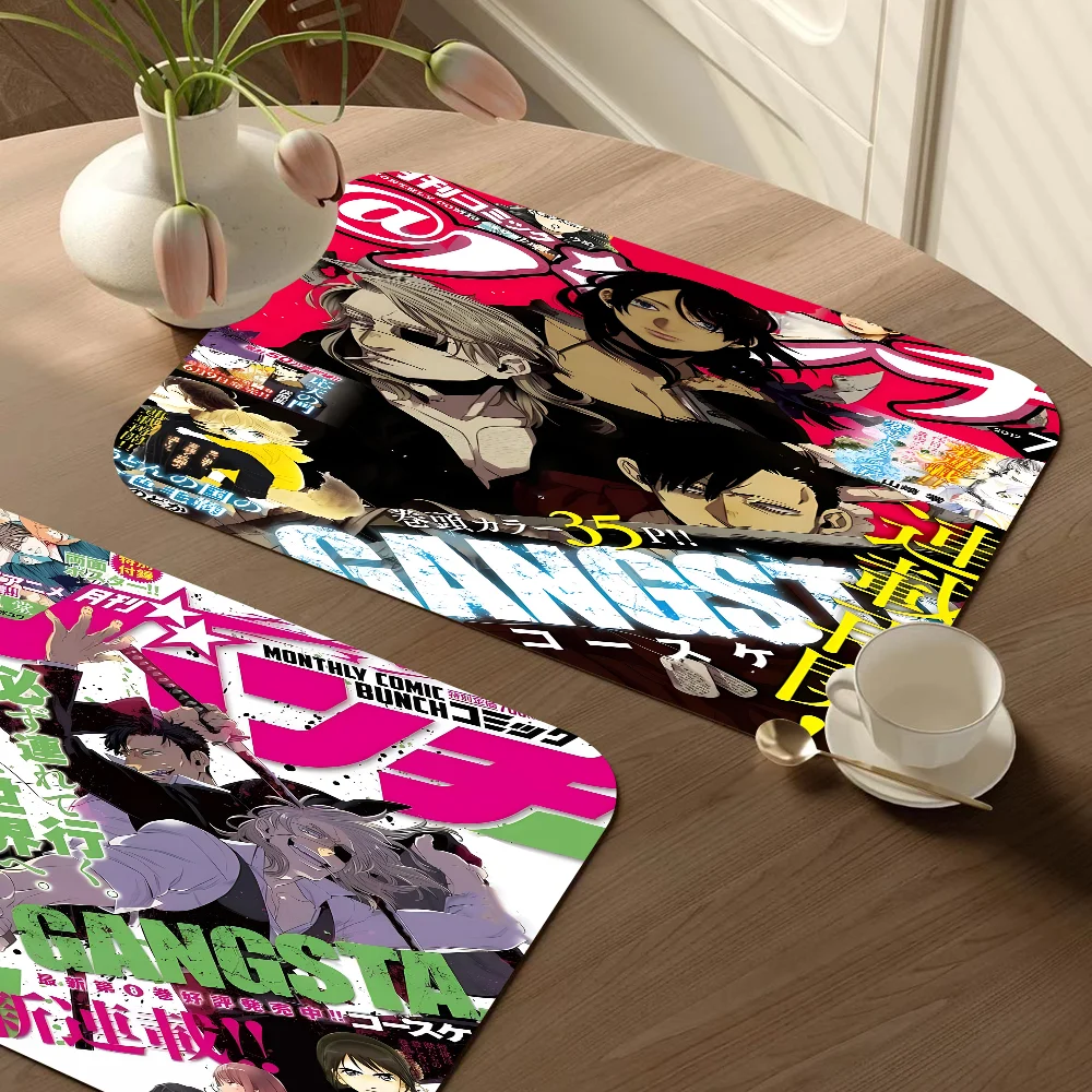 Japanese Comics GANGSTA Kitchen Drainage Mat Retro Style Dish Drying Pads Absorbent Placemats Drainer Tableware Mats Accessories