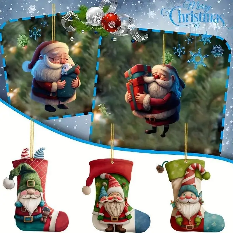 New Christmas Gift Box Keyring Car Rearview Mirror Pendant Cute Santa Claus Key Chain Christmas Socks Christmas Tree Decorations