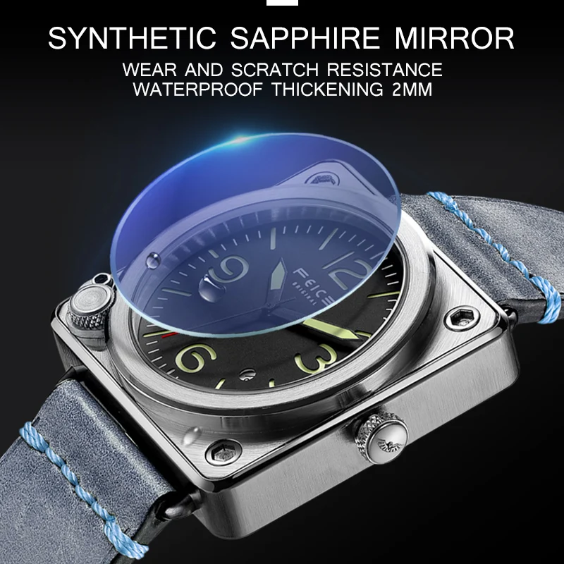 FEICE Men\'s Square Automatic Watch Waterproof Mechanical Wrist Watches Luminous Analog High Quality Watch for Men -FM508