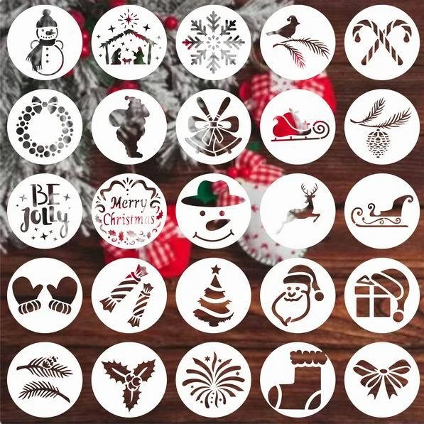 

Christmas Decorations Gift Coffee Printing Model Cookie Cupcake Stencils Mold Milk Cake Stencil Barista Cappuccino Template