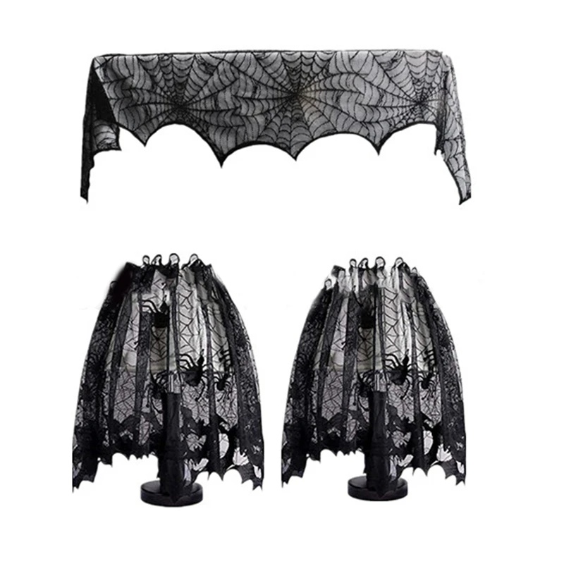 

1Set Halloween Decoration Black Lace Spiderweb Fireplace Mantles Scarf Cover Festive Party Supplies Durable