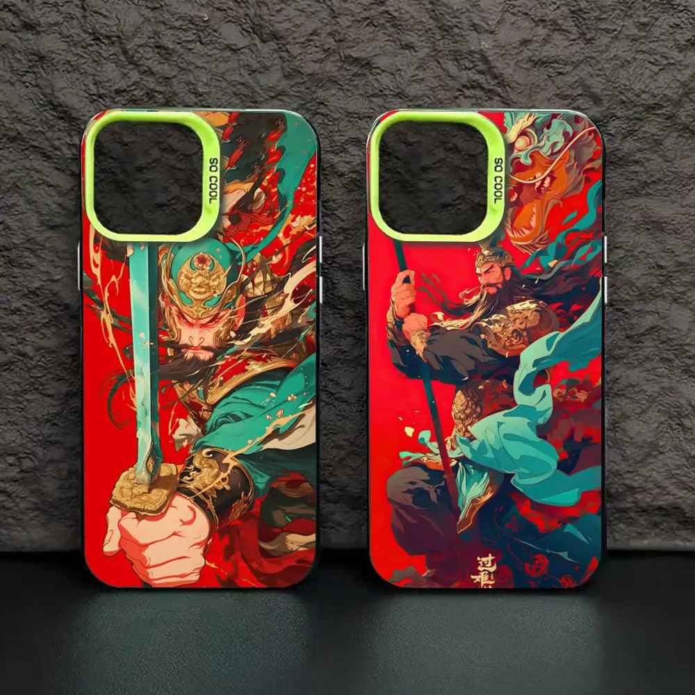 Guan Yu the God of Wealth Phone Case green IMD Colorful Silver Suitable soft case for iPhone 16 15 14 13 12 11 XS Pro Max