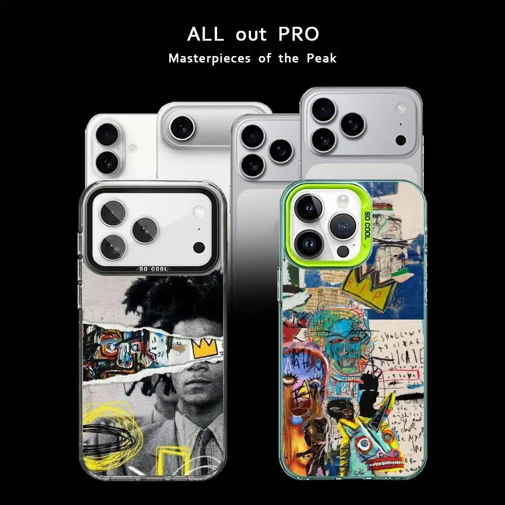 

J-Jean-M-Michel B-BasquiatS Phone Case For iPhone17,16,15,14,13,12,11 Pro Max Blcak Matte Shockproof Cover