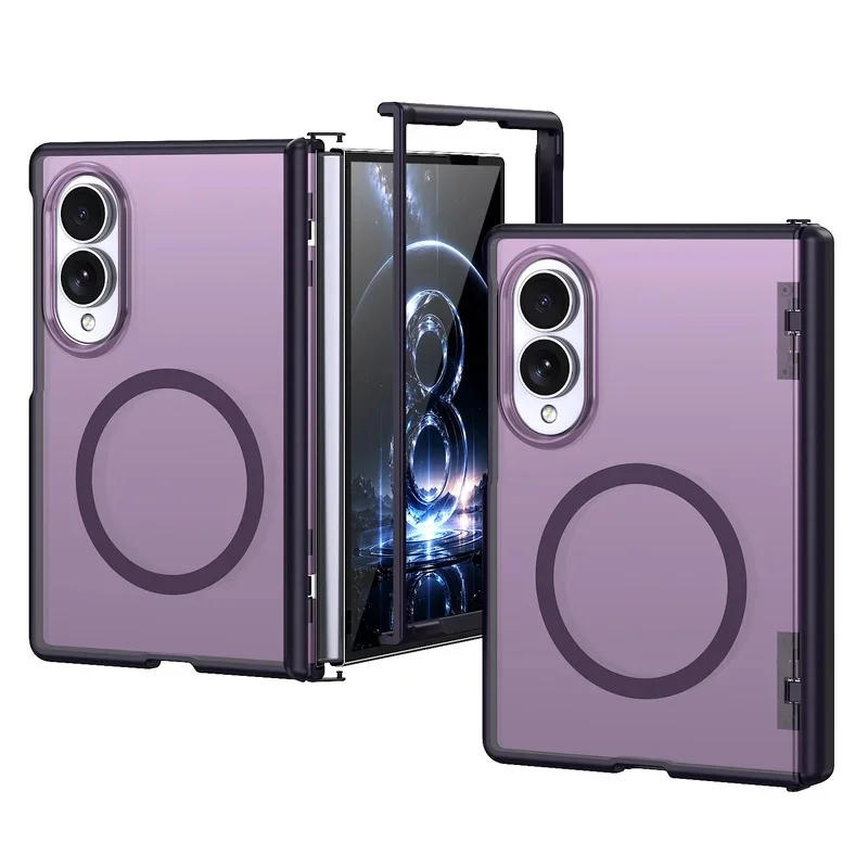 Automatic Rebound Spring Hinge Case For Samsung Galaxy Z Fold 8 Wide 5G Z Fold 8 5G Magnetic Ring Wireless Charging Back Cover