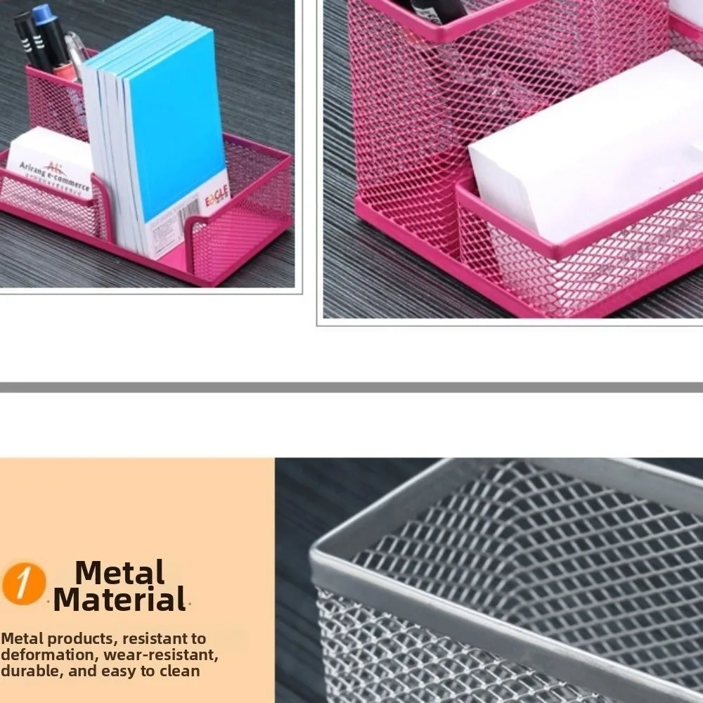 3/4 Grid Metal Mesh Pen Holder Hollowed-out Creative Desk Stationery Organizer Space-Saving Large Capacity