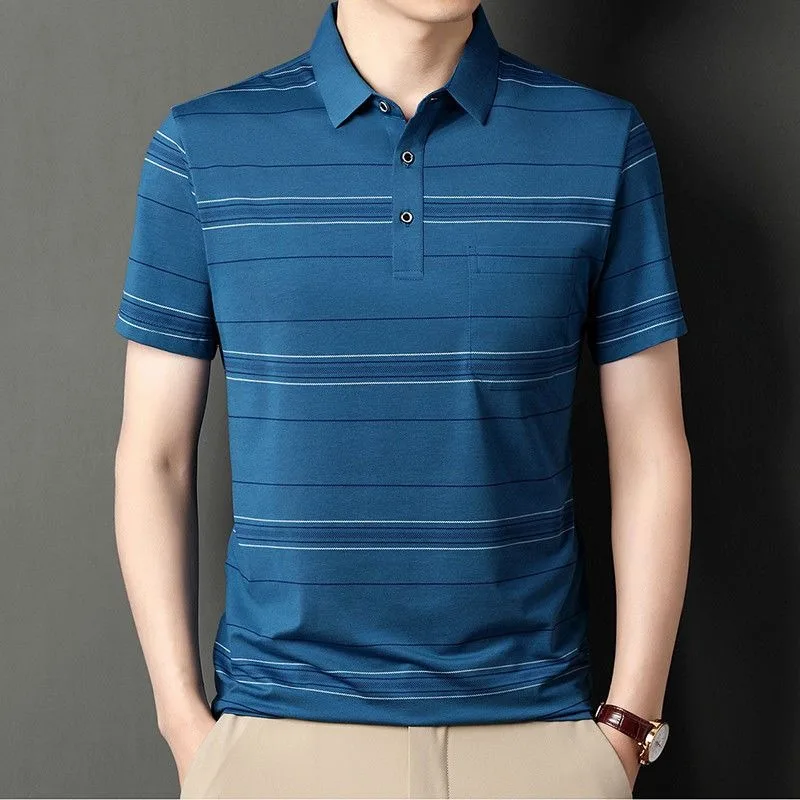 Business Casual Men Smooth Plaid Polo Shirts Streetwear Male Clothes Summer New Short Sleeve Fashion Casual Versatile Basic Tops