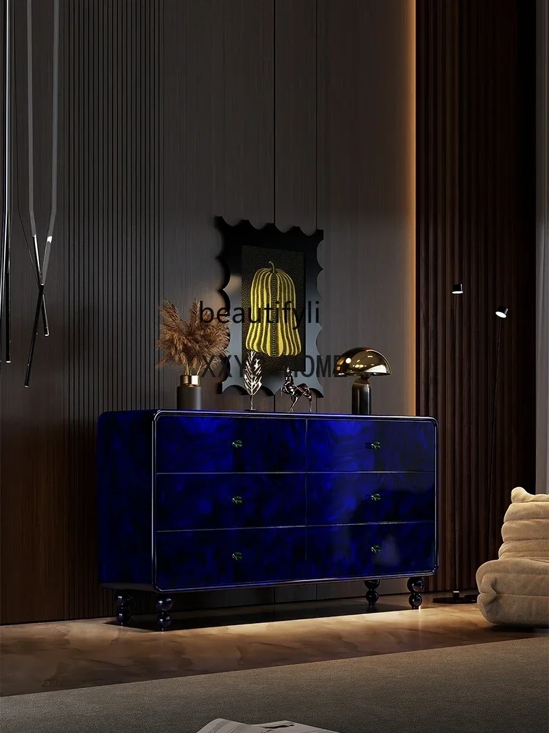 Armadietto per cassetti da soggiorno di stoccaggio di fascia alta per camera da letto in legno massello di lusso leggero, modello di design, armadio per curiosità