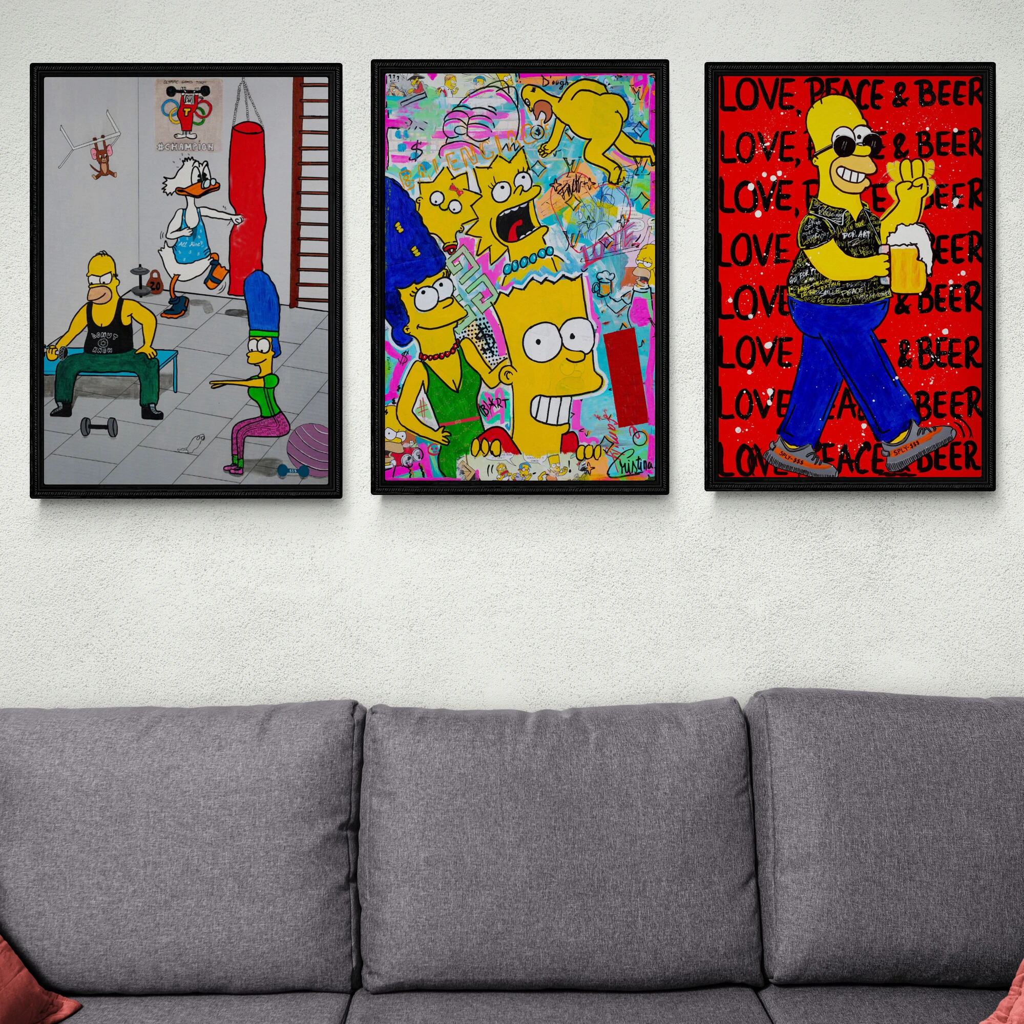 

Funny Disney The Simpsons Exercise 3 Sets Poster Canvas Painting Prints Wall Art Pictures For Living Room Bedroom Home Decor