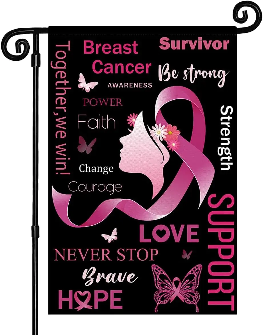 Breast Cancer Awareness Garden Flag-Pink Ribbon Outdoor Decoration Women Men Charity Faith Courage Love Breast Cancer Yard F PPZ