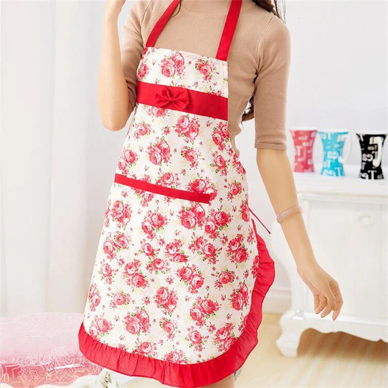 Kitchen Oil-proof Apron waterproof Cooking Apron Thicken Women Cotton Bib with Pockets Printing Dress Ladies Cleaning Aprons