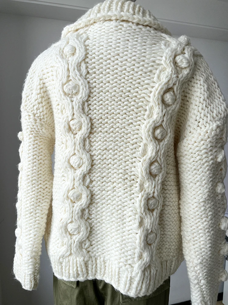 Chunky Handmade Cardigan Women 2024 Winter Sweater Knitwear Outfit Jumper Warm Clothes