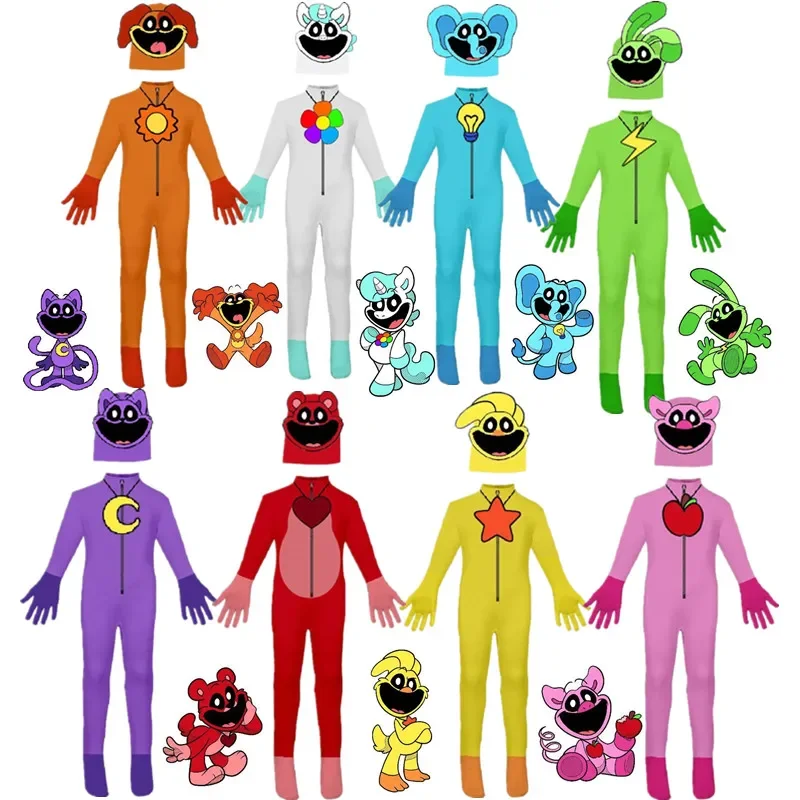 Smiling Critters Costume Cosplay Cartoon Aminal Rabbit Cat Dog Bear body tuta maschera costumi di Halloween per ragazzi ragazze kid
