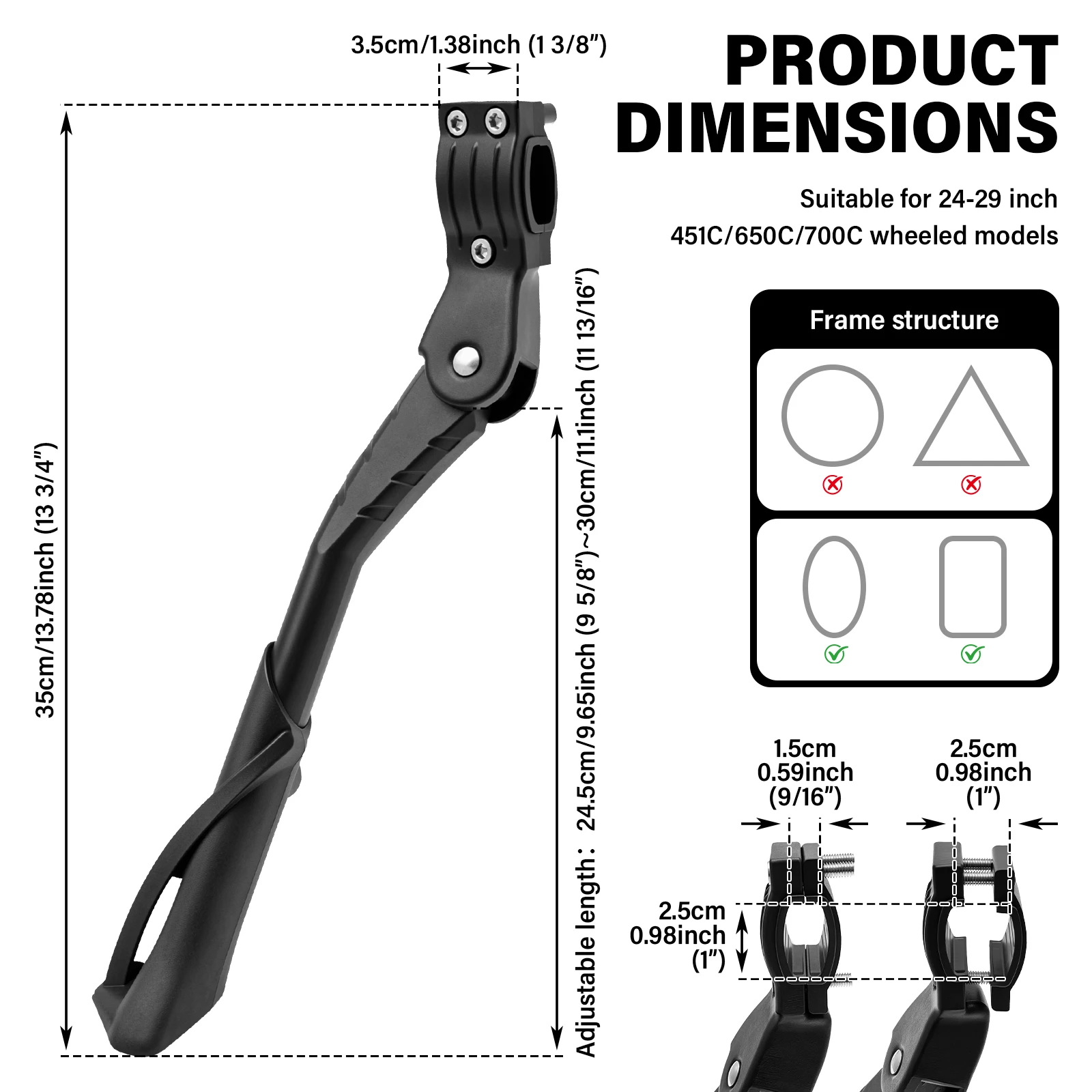Universal Bicycle Kickstand Aluminum Alloy Adjustable Side Stand Anti Slip Foot Rear Mount Holder for 24-29 Inch MTB Road Bike