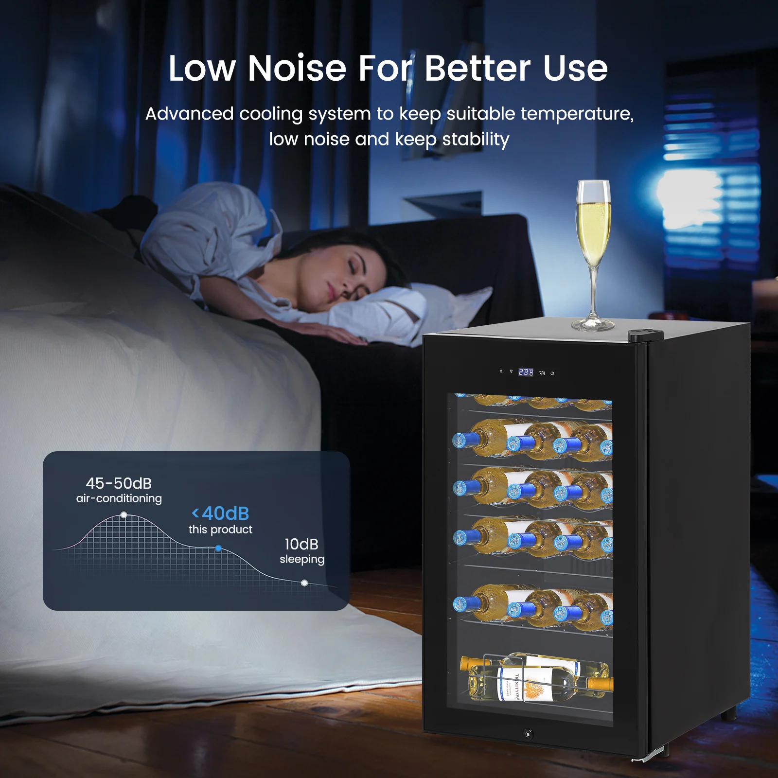 Wine Cooler Refrigerator-24-Bottle Capacity,Compressor Freestanding Beverage Fridge,Digital LED Touch Control