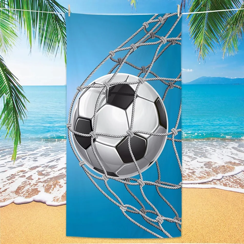 Cool 3D Football Goal Net Design Soft Absorbent Large Towel for Outdoor Sports Training and Beach Sunbathing