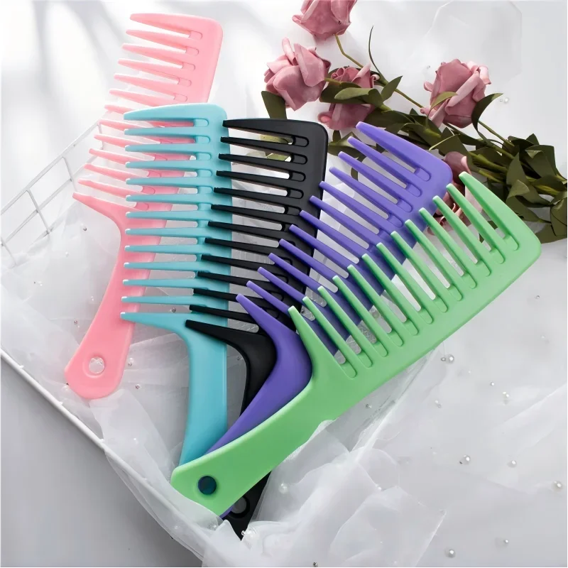 1/3/5 Pcs New Large Toothed Comb Rolled Hair Comb Thickened Plastic Comb Not Easy To Break Plastic Comb Frosted Texture Comb