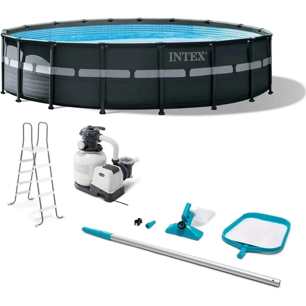 

Ultra XTR Frame 18' x 52" above Ground Swimming Pool with Sand Filter Pump, Ladder, Cover, & Maintenance Accessory Kit