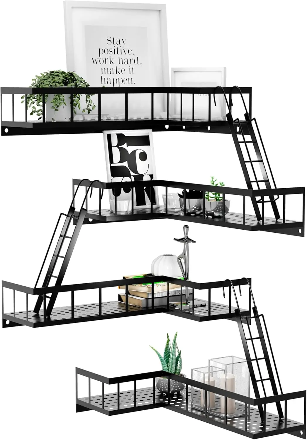 

Современные угловые настенные полки в городском стиле, 4-ярусные черные стеллажи для мелочей и декора в ванной или гостиной, простая установка