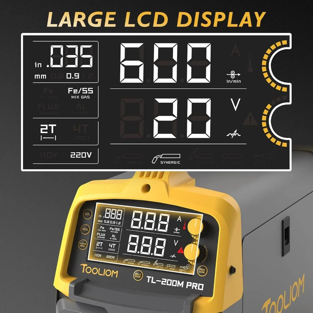 200a soldador mig 4 em 1 mig/fluxo mig/elevador tig/vara soldador 110/220v dupla tensão de alumínio máquina de solda carretel compatível