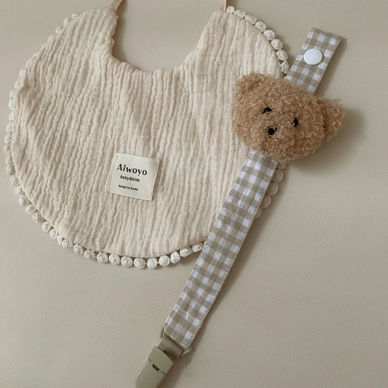 Cute Bear Plaid Cotton Pacifier Chain Clip Baby Nursing Teether Soother Holder Clip DIY Dummy Nipple Holder Leash Strap Shower