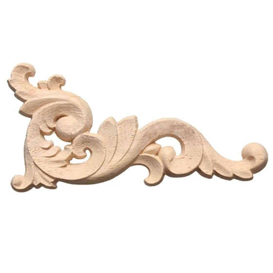 Wood Carved Decal Corner Onlay Applique Door Wall Decor 12*6cm Unpainted