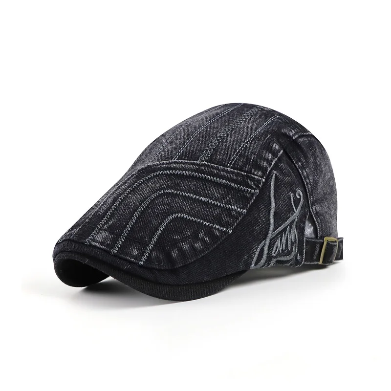 

Spring Summer Solid Color Newsboy Caps Men Cotton Washed Denim Flat Peaked Cap Women Painter Beret Hats 31