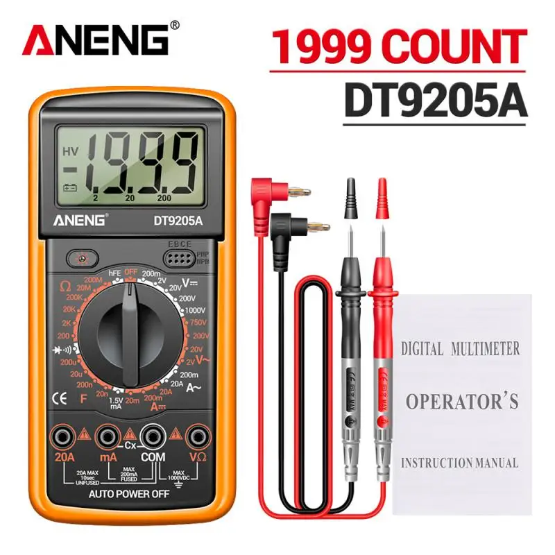 DT9205A-12 Digital Multimeter AC/DC Transistor Tester Electrical NCV Test Meter Profesional Analog Auto Range Multimetro