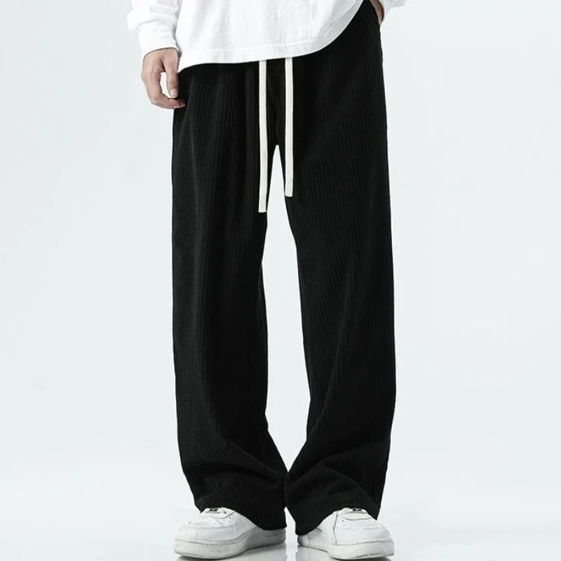 

Elastic Waist Men's Sweatpants Fleece-lined and Extra Thick Trousers Black Korean Trend Fashion Clearance Sale Male Sports Pants