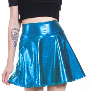 Cuhakci المتزلج مطوي عالية الخصر تنورة أنثى حزب عارضة مصغرة الذهب أنثى الفضة السوداء Clubwear الرقص أفضل 8 تنورة معدنية مبيعا - رقم 4