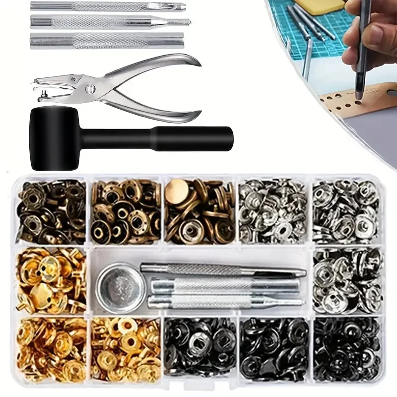 

120pcs Leather Snap Fasteners Kit Metal Button Press Studs With Installation Tools Hammer For DIY Leathercraft Clothing Jeans