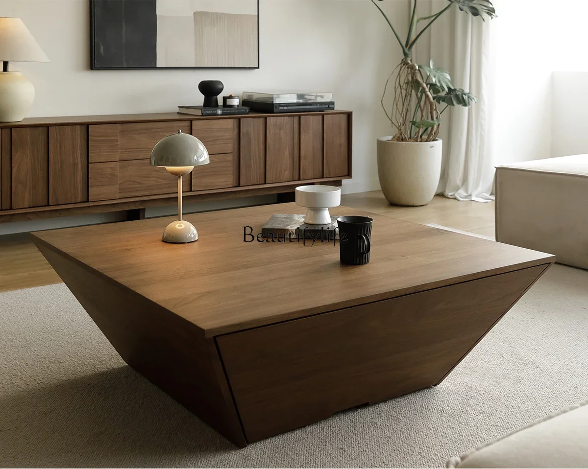 

LJY**Medieval wabi-sabi wind solid wood coffee table creative special-shaped black walnut square tea table