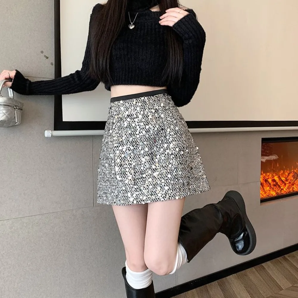 

Sequin Spice Girl Short Skirt Women's Autumn 2026 Korean Edition Design Sense A-Word High Waist Skinny Flash Skirt