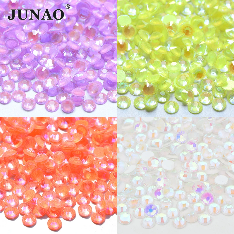 JUNAO Wholesale SS6 SS12 SS16 SS20 Luminous Color Glow In Dark Flatback Glass Rhinestones Round Nail Crystal For DIY Crafts