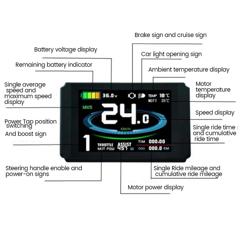 KT Ebike LCD Display 24V 36V 48V LCD8H Display Waterproof Connector with USB Electric Bicycle Bike Display