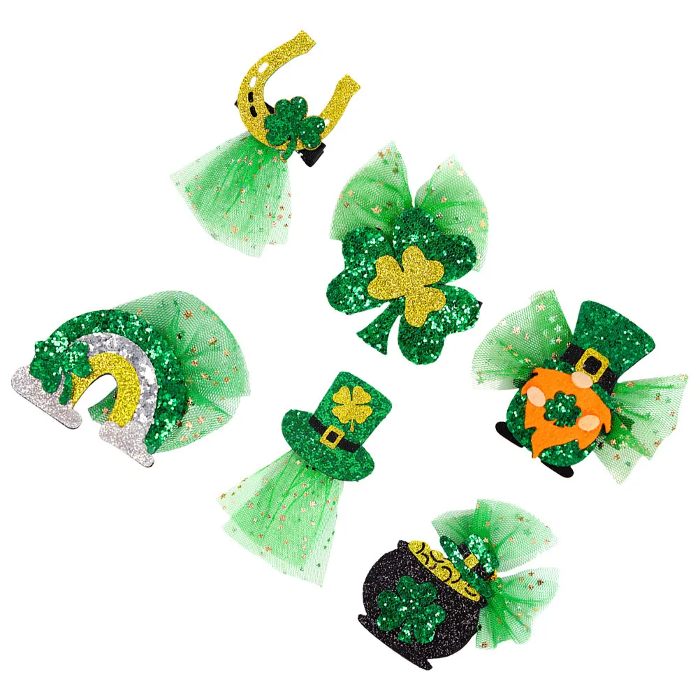 

6Pcs St Patrick's Day Clover Hair Clips Adult Lightweight Reusable Delicate Adorable Hairpin Festival Party Decorative
