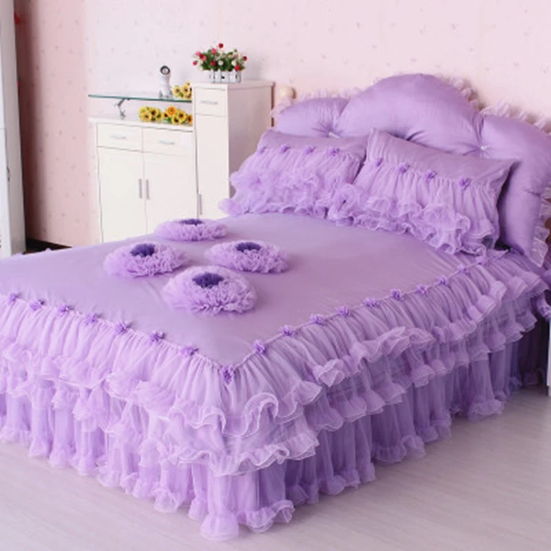 Bedspread bedding Bed four pieces set Princess  lace pink sheets cotton bed pure cotton quilt cover