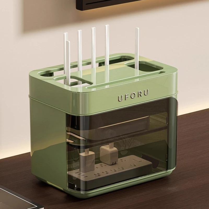 

WiFi Router Storage Box, Home Socket & Modem Organizer, TV Set-Top Box Shelf, Visible Flip-Lid Desktop Cable Management Box