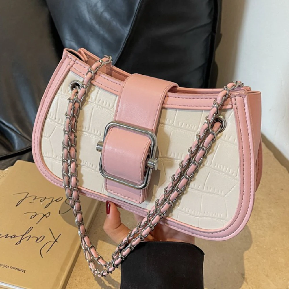 

High-Grade Crossbody Bag for Women Office Lady Fashion Chain Underarm Bags Buckle Zipper Daily Commuter Shoulder Packs