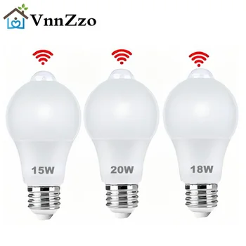 12w 15w 18w 20w e27 lâmpada led com sensor de movimento lâmpada led sensor pir luz liga/desliga automática luz noturna para iluminação de estacionamento doméstico 85v-265v