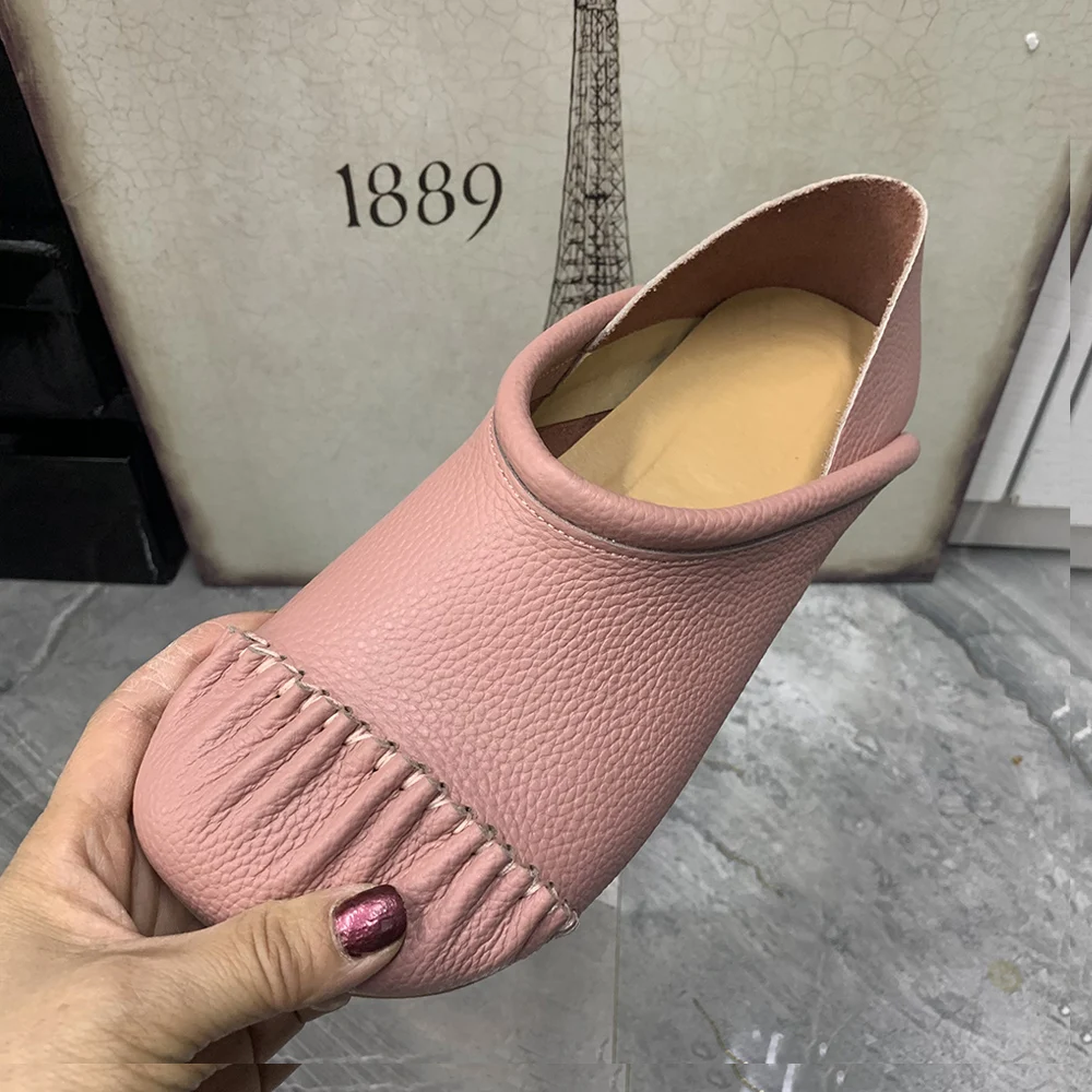 Summer Women Flat Shoes Plus Size Casual Women Half Slippers Two pronged Fashion Women Shoes Designer Leather Female Loafers