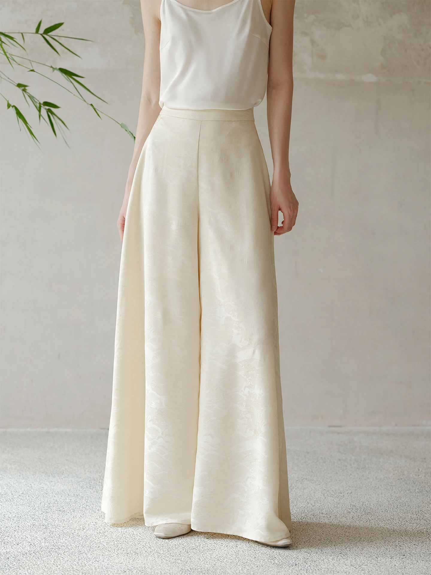 

Новые китайские широкие брюки-палаццо женские летние 2025 года, струящиеся, универсальные, с вышивкой, абрикосовые, длинные