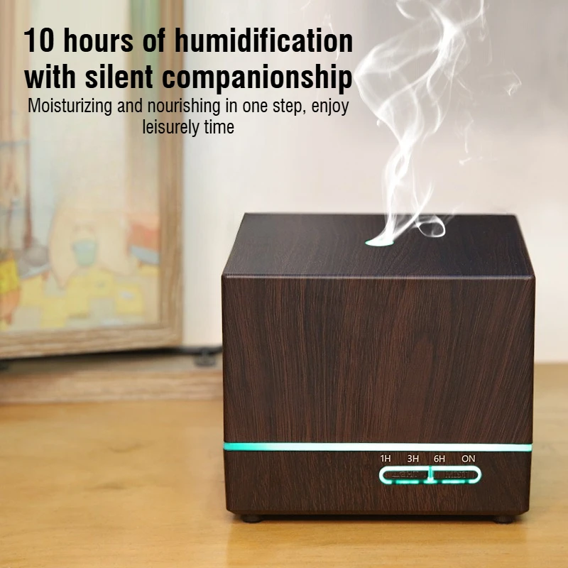 550ML Wood Grain Humidifier with Colorful Night Light Aromatherapy Machine for Home Bedroom Fog Generator Household