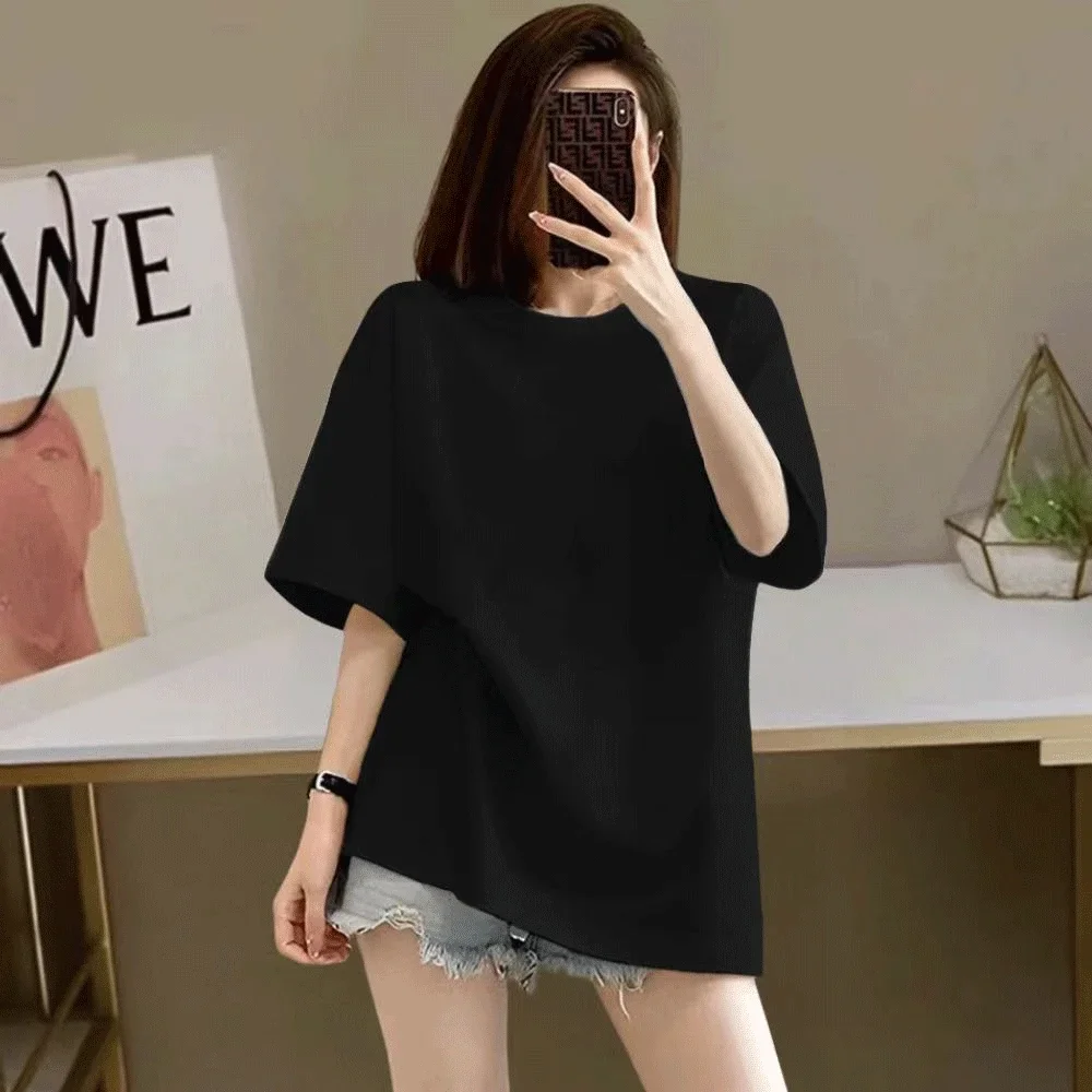 Y2k nova harajuku simples moda preto camiseta cor sólida commute retro manga curta rua wear camiseta topos tendência versátil