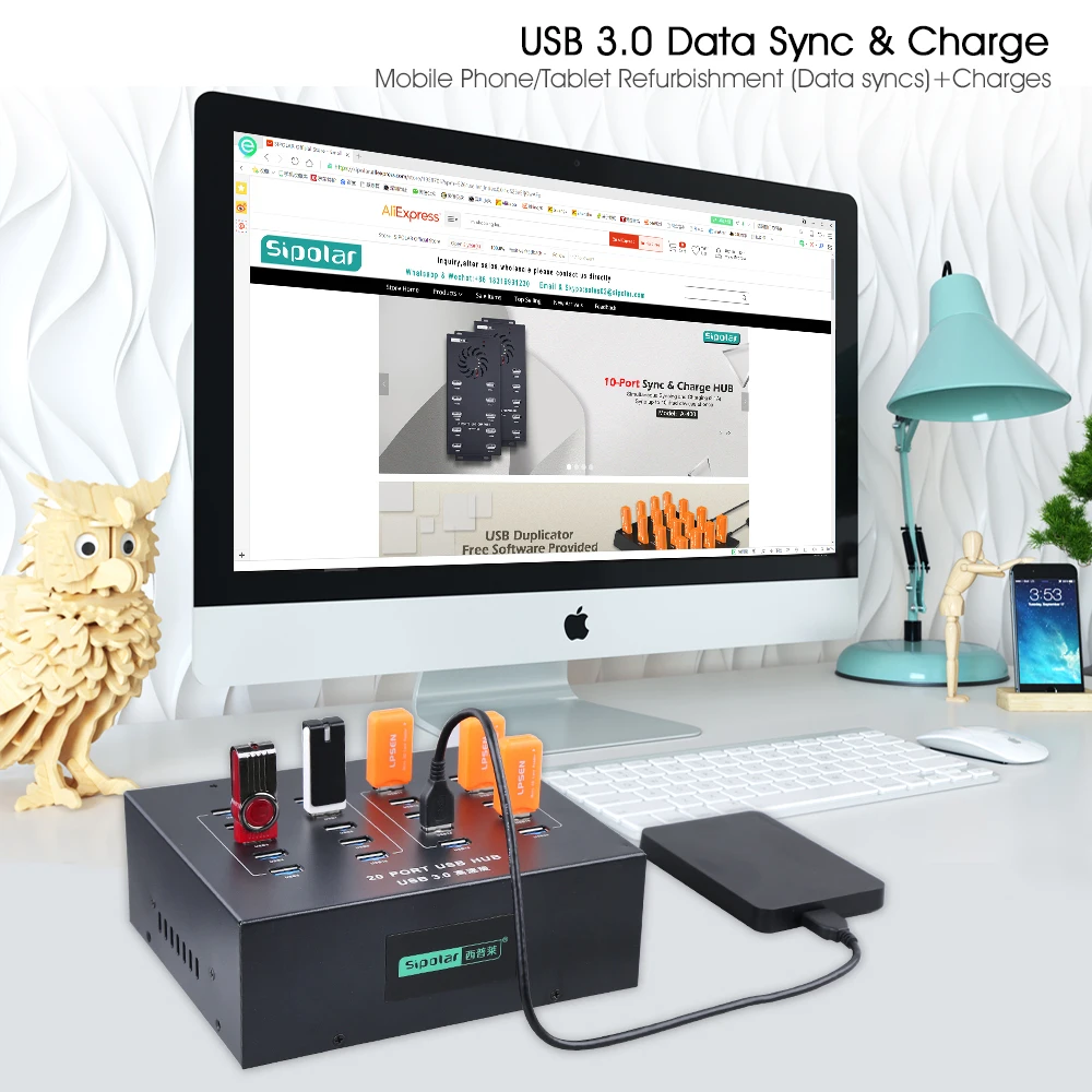 Sipolar 20 Port USB 3.0 Data and Charging Hub Well Work for Recorders, 3G 4G Modem Cell Phone Refurbished