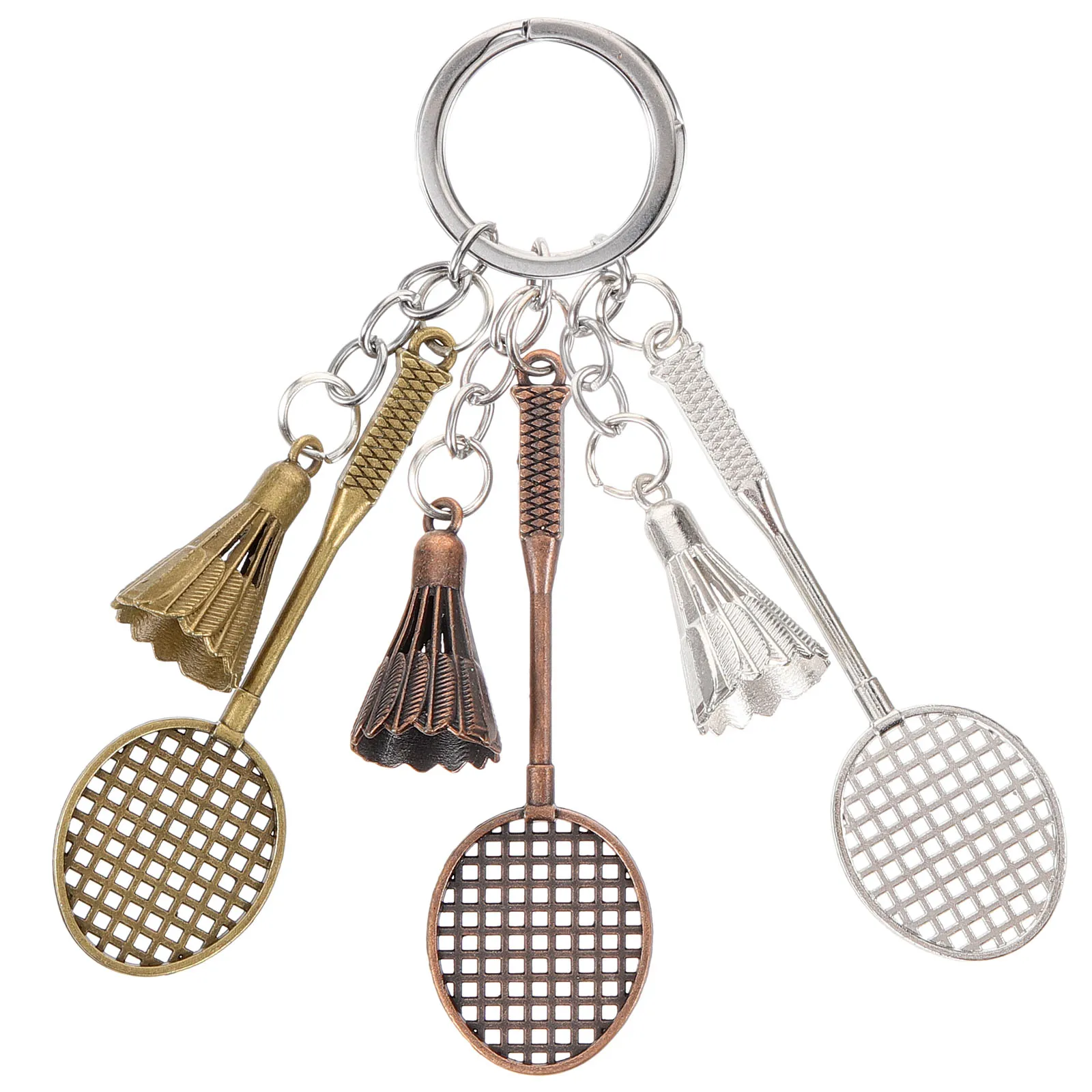 

3 Pcs Badminton Racket Keychain Ring Mini Rings Simulated Keychian Sports Keychains