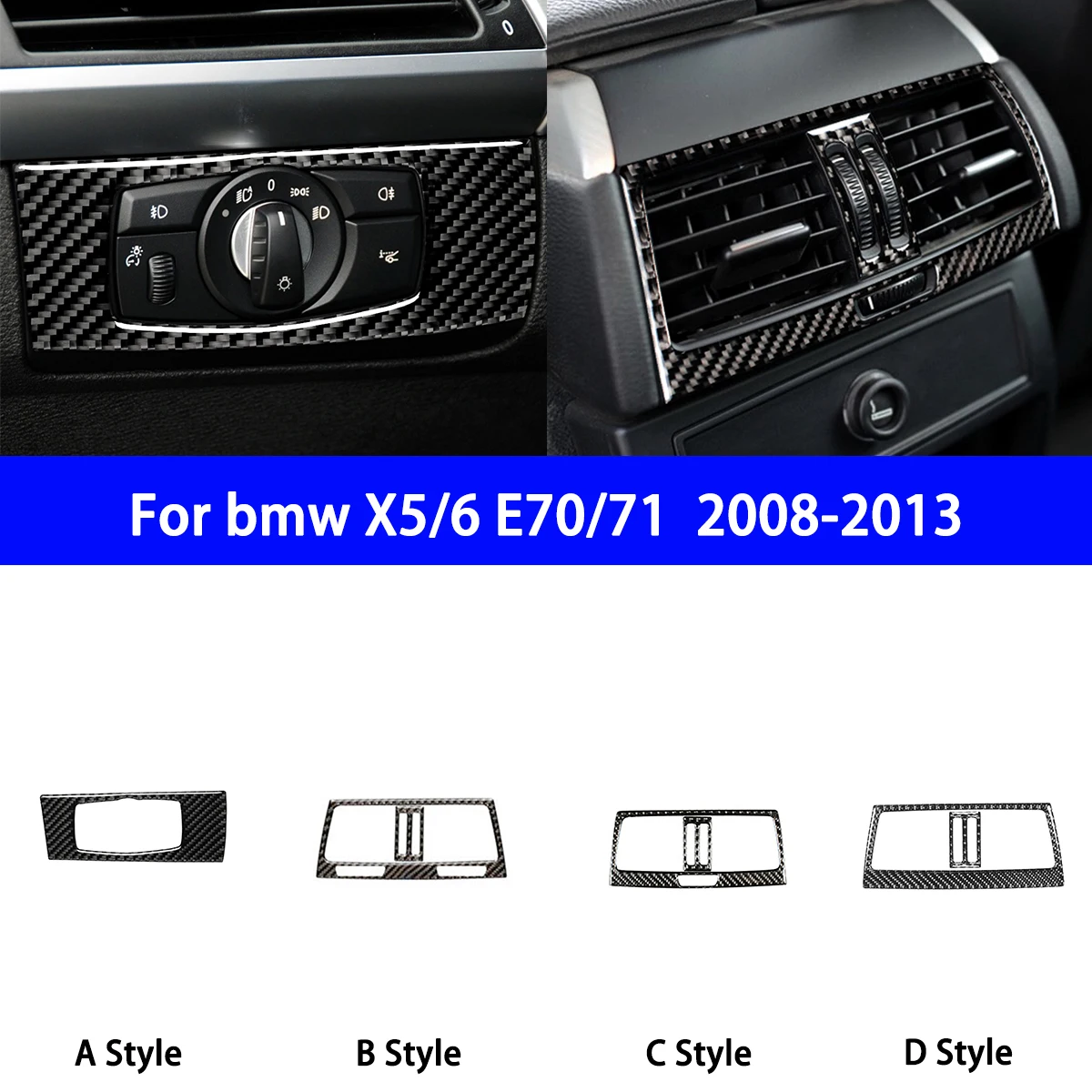 

For Carbon Fiber Modification of Rear Exhaust Vents and Headlight Panel Decorative Stickers on BMW X5 E70 2008-2013 Models.